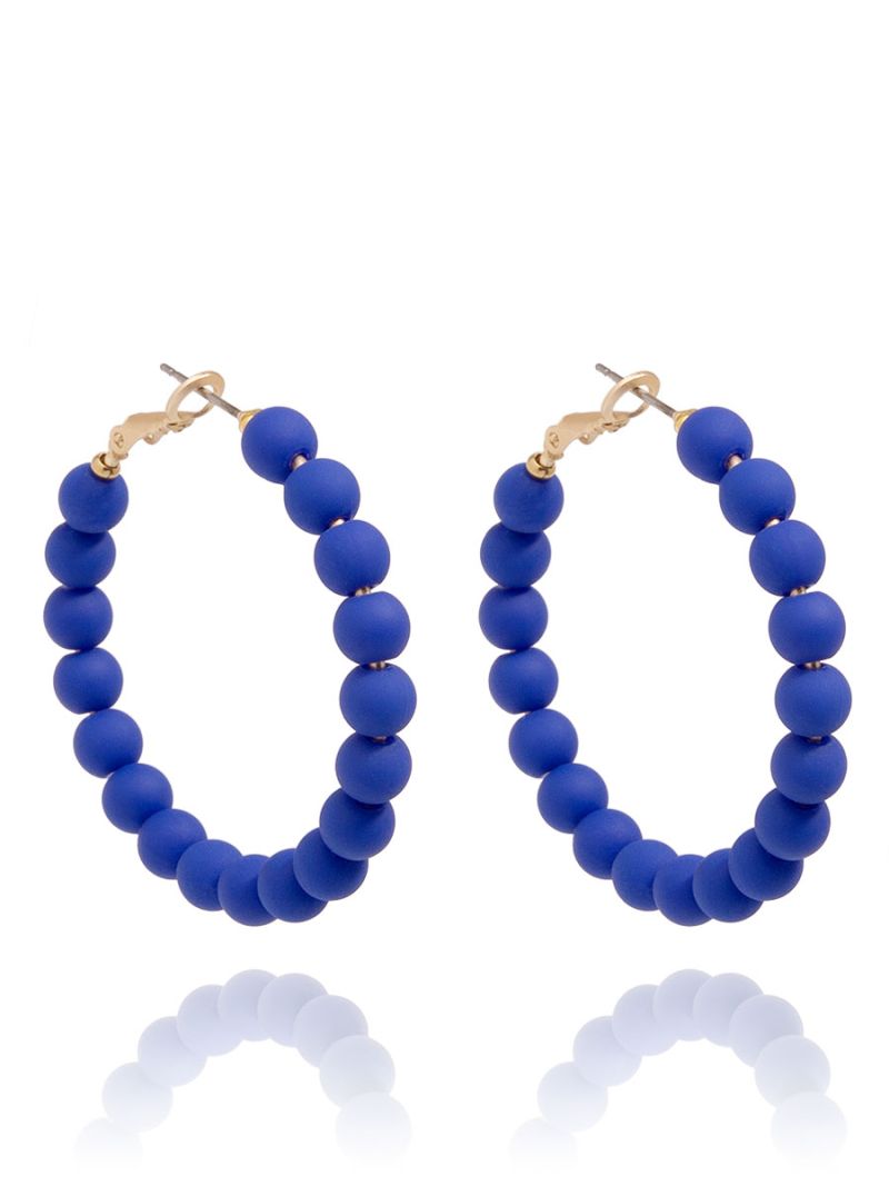 Matte Resin Bead Hoop Earring - Cobalt