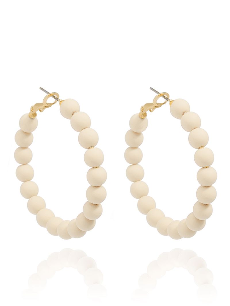 Matte Resin Bead Hoop Earring - Cream