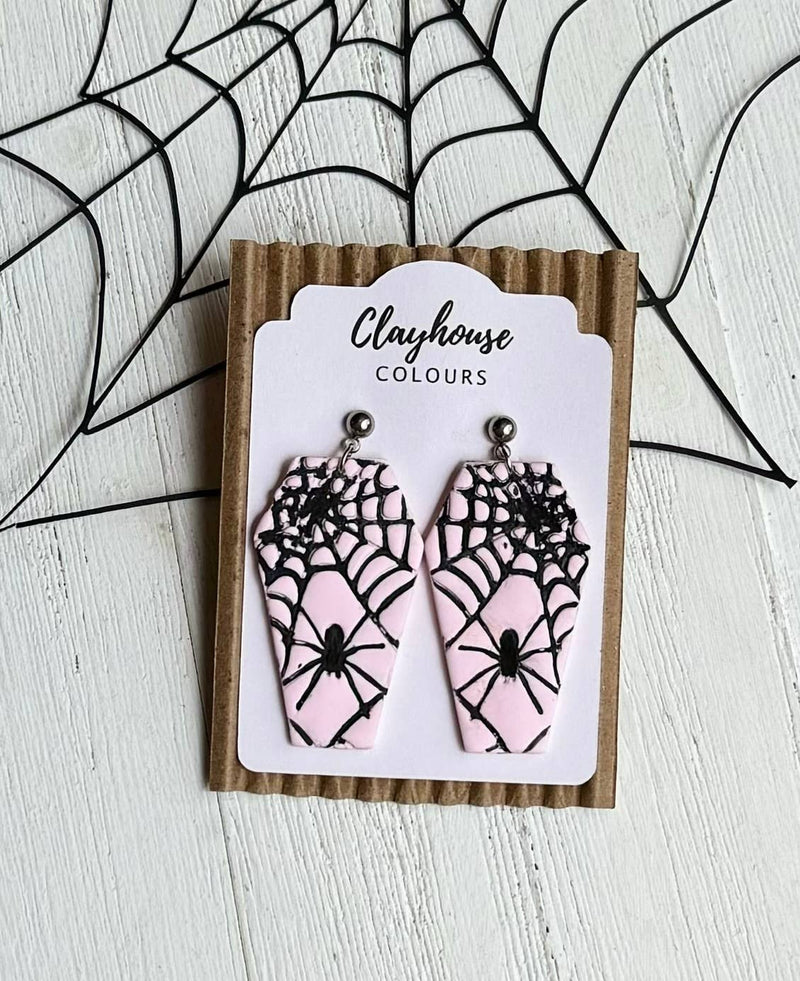 Pink Horror Halloween Earrings: Pink Skeletons