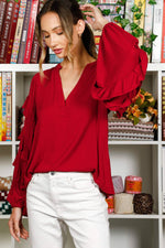 Vine & Love - Burgundy Puff & Ruffle Top