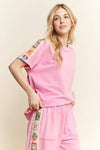 J.Her - Mineral Washed Crochet patch side trim Knit top HT6395: Papaya