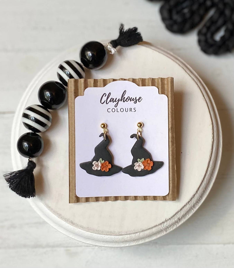 Floral Fall Clay Earrings: Witches Hats