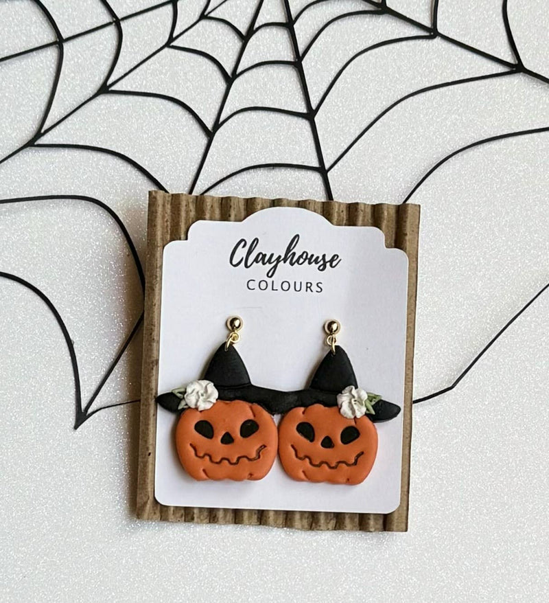 Halloween Earrings : Pumpkin Hat Dangles