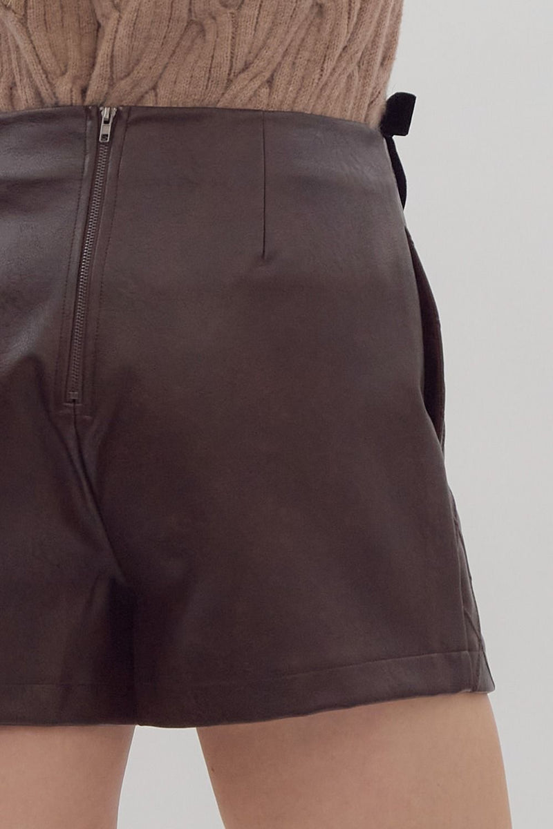 Brown Quilted Faux Leather Skort