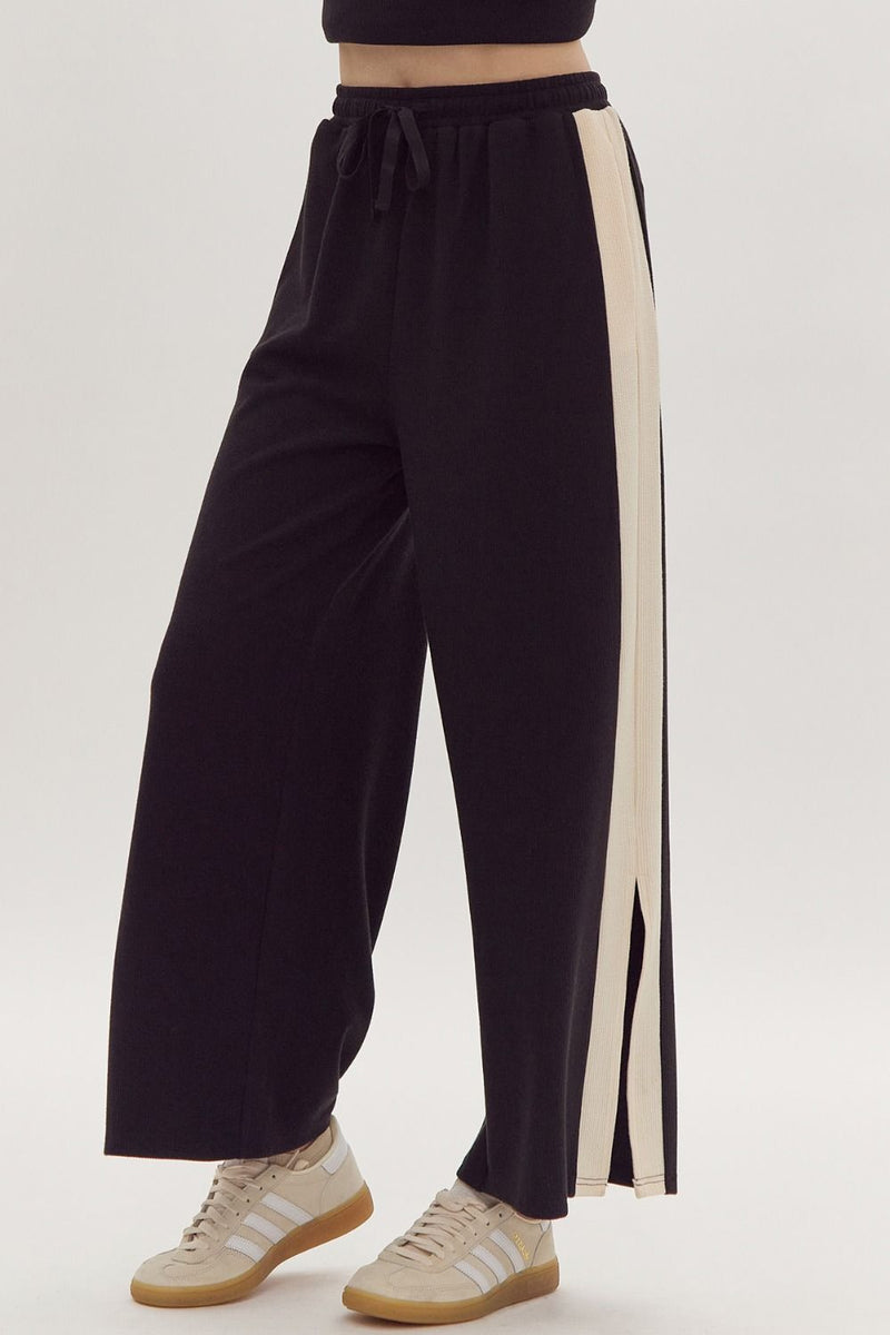 Back Ribbed Wide Legged Pants