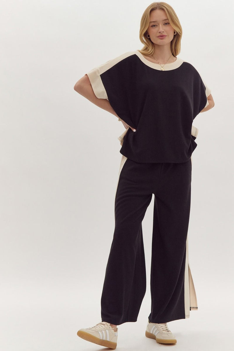 Back Ribbed Wide Legged Pants