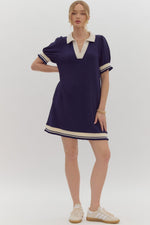 Navy VNeck Collared Dress