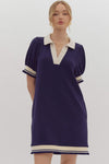 Navy VNeck Collared Dress