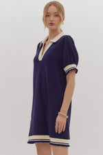 Navy VNeck Collared Dress