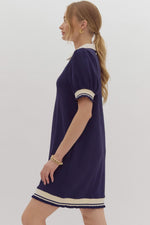 Navy VNeck Collared Dress