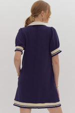 Navy VNeck Collared Dress