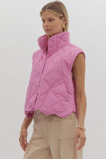 Bubble Gum Quilted Scalloped Vest