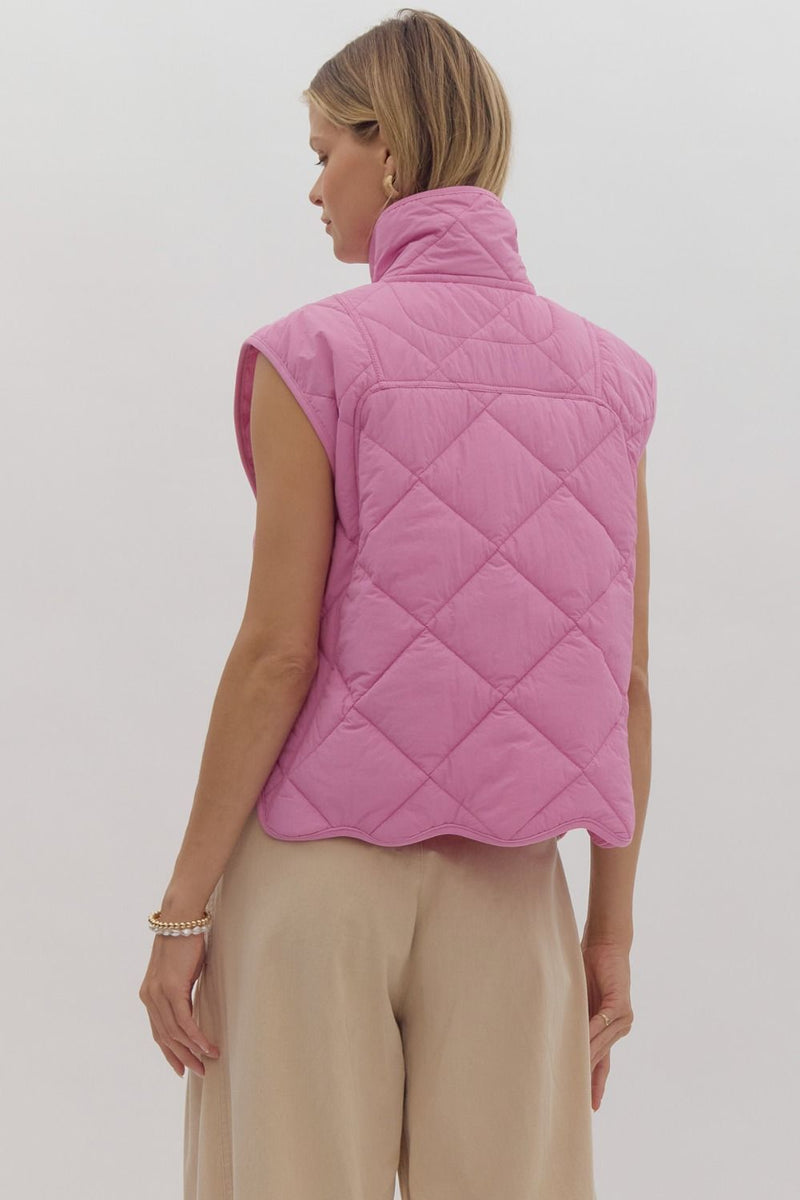 Bubble Gum Quilted Scalloped Vest