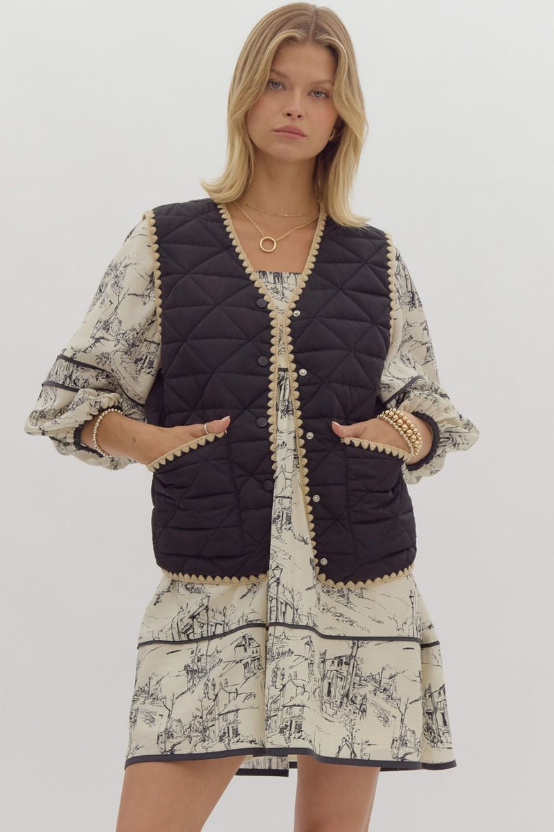 Black Scalloped Trim Vest