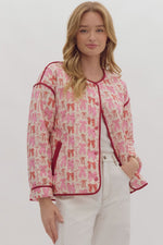 Pink Bow Print Button Jacket