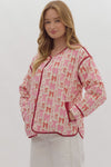 Pink Bow Print Button Jacket