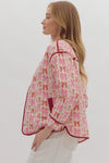 Pink Bow Print Button Jacket