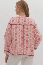 Pink Bow Print Button Jacket