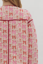 Pink Bow Print Button Jacket