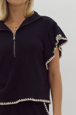 Ruffle Sleeve Crop Top - Black