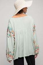 Poly Dobby Embroidered Top Mint