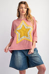 Star Patch Washed Cotton Slub Top - Dusty Rose