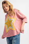 Star Patch Washed Cotton Slub Top - Dusty Rose