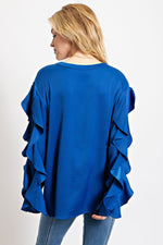 English Blue Crinkled Satin Button Top