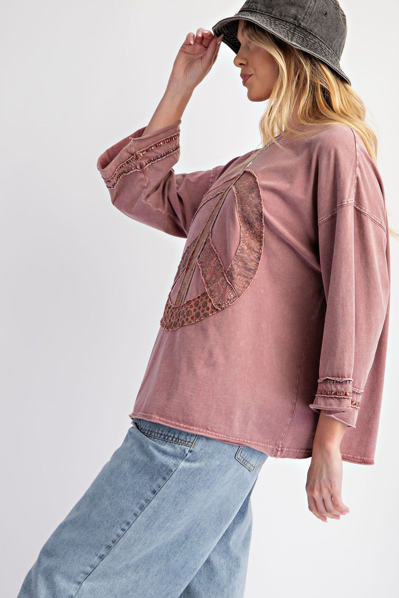 Peace Patch Front Jersey Top - Mauve