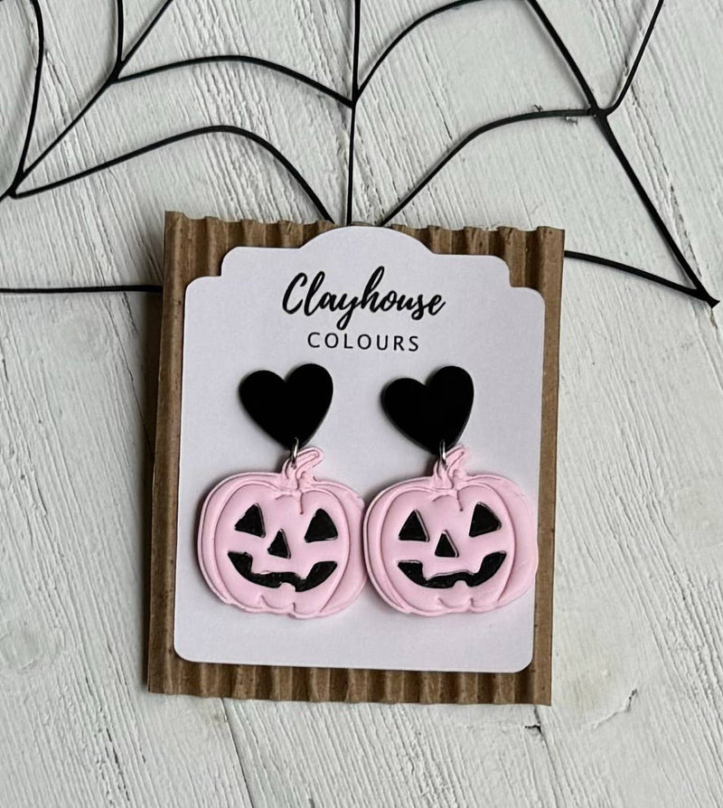 Pink Halloween Earrings: Ghost with Pumpkins