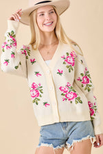 Rose Button Knitted Cardigan Sweater
