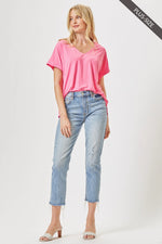 Andree Wrinkle Free VNeck Top - Neon Pink