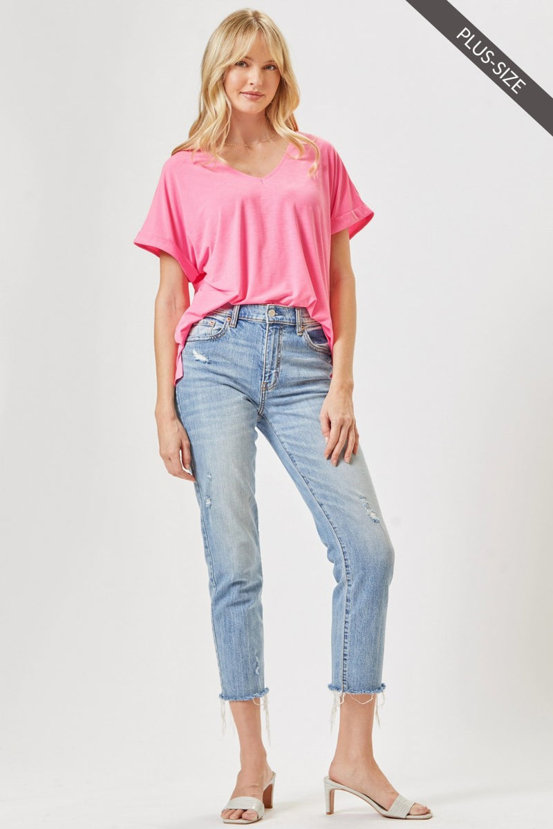 Andree Wrinkle Free VNeck Top - Neon Pink