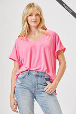 Andree Wrinkle Free VNeck Top - Neon Pink