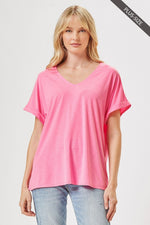 Andree Wrinkle Free VNeck Top - Neon Pink