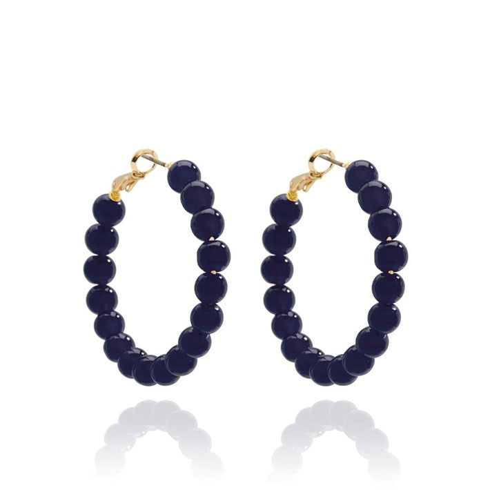 Medium Glass Bead Hoop Earring - Navy