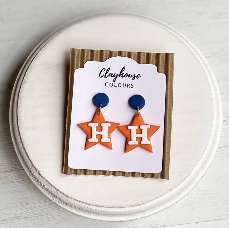 H Star Astros Clay Earrings