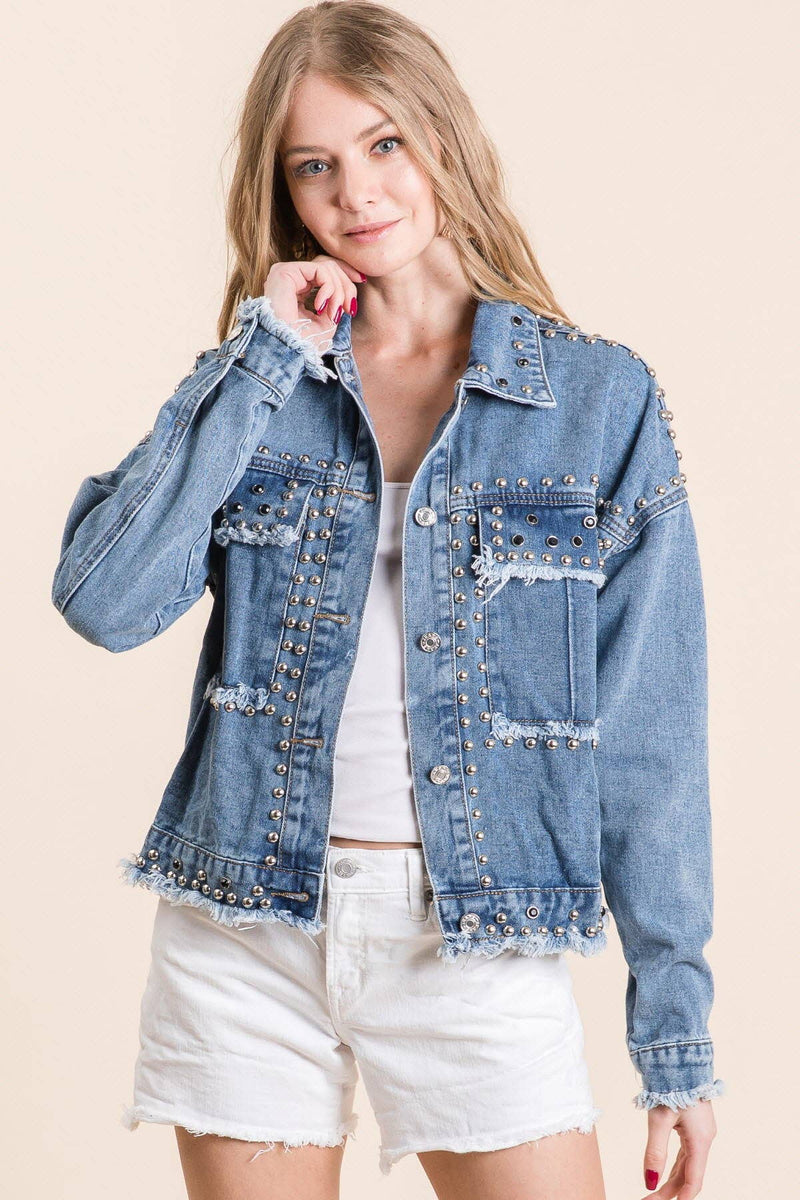 Destroyed denim jacket with chunky stud