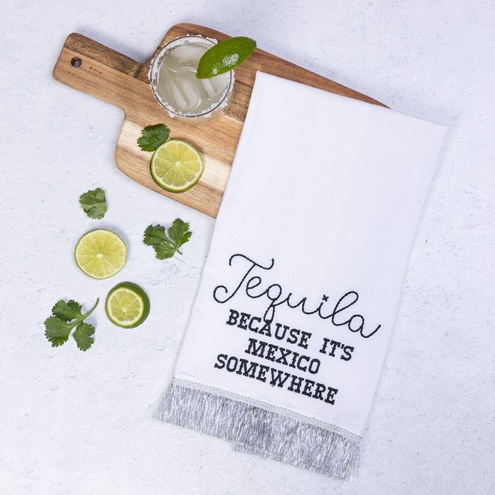 Tequila Silver Fringe Tea Towel